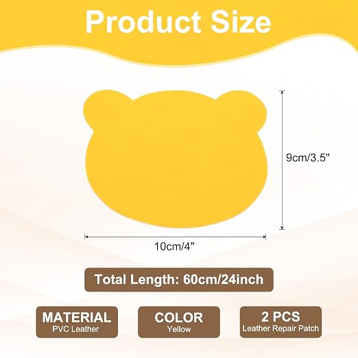 PATIKIL Leather Repair Patch, 2 Pcs 4 x 3.5 Inch Self-Adhesive Vinyl Patch Furniture Tape Repair Kit for Sofas Couches Stools Chairs Cabinets Bags, Yellow