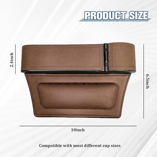Car Seat Gap Filler Organizer with Cup Holder Expander, Leather Console Seam Filler Storage Box, Auto Front Seat Gap Organizer for Phones Keys Glasses, Universal Fit (Brown Passenger)
