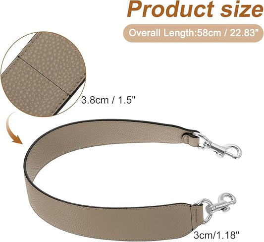uxcell 22.83 Inch PU Leather Short Bag Strap with Clasp, Purse Handles Handbags Replacement Straps for Clutch Bag Crossbody Underarm Bags, Dark Khaki, Silver Buckle