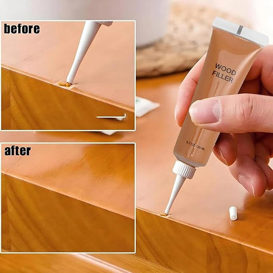 Dark Wood Furniture Repair Kit, 4-Color Wood Scratch Repair Filler for Tables, Floors, Cabinets – Repairs Cracks, Chips, Discoloration with Long-Lasting Results