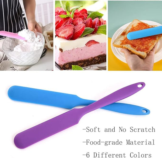 Small Silicone Spatulas Bulk for Kitchen, Baking, Cake Icing, Resin Craft(set of 6), Mini Silicon Scraper Tool, Jar Spatula with Long Handle Heat Resistant, Waxing Sticks Large with Slant for Hard Wax
