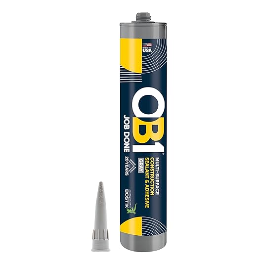 OB1 Universal Caulk Sealant & Adhesive Gray 10.1oz | Professional Grade Premium All-in-One Advanced Hybrid 2-in1 | Water Resistant Internal & External | Shrink Crack UV & Fade Resistant | 1 Cartridge