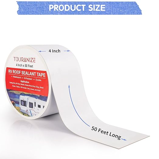 RV Roof Tape, 4 Inch x 50 Feet RV Sealant Tape for Camper Roof Repair, Boat Sealing, Trailer Roofing Seam Leaks, UV Resistant, Waterproof, White