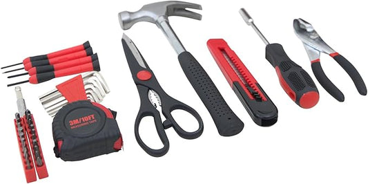 Hantinstom 39-Piece Household Tools Kit Essential Home Repair Set with Plastic Toolbox Ideal for College Students, Home Use & More