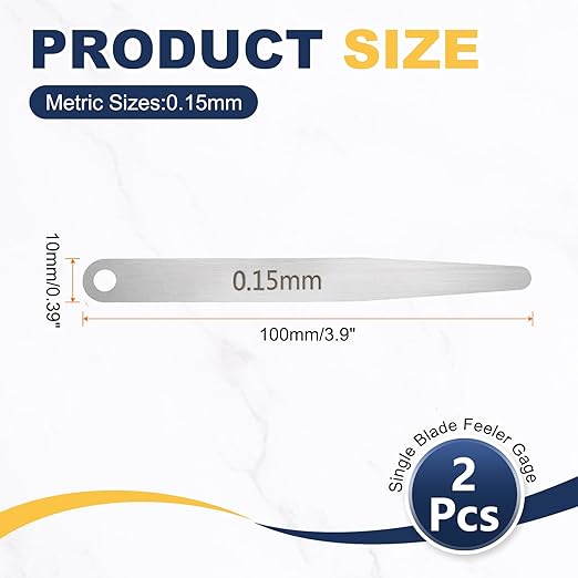 HARFINGTON 2pcs Metric Thickness Feeler Gauge 0.15mm Single Blade Oval Feeler Gauge 304 Stainless Steel Gap Measuring Tool for Repair Valve Guitar Spark Plug