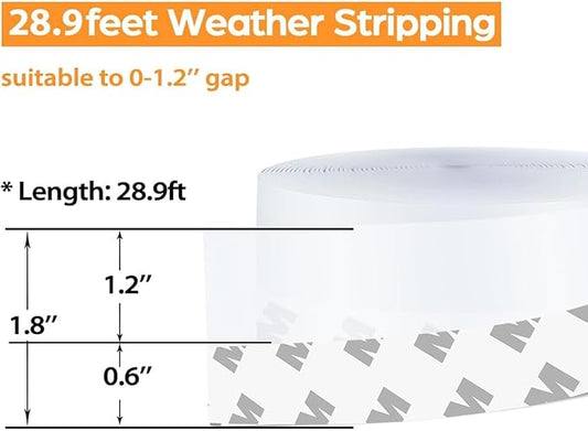 28.9 Ft Weather Stripping Door Seal Strip Tape,Silicone Door Draft Stopper,Self Adhesive Shower Door Bottom Seal, Door Insulation Strip for Door Frame Windows and Glass Gaps (Transparent, 45mm)