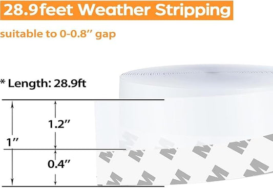 28.9 Ft Weather Stripping Door Seal Strip Tape,Silicone Door Draft Stopper,Self Adhesive Shower Door Bottom Seal, Door Insulation Strip for Door Frame Windows and Glass Gaps (Transparent, 25mm)