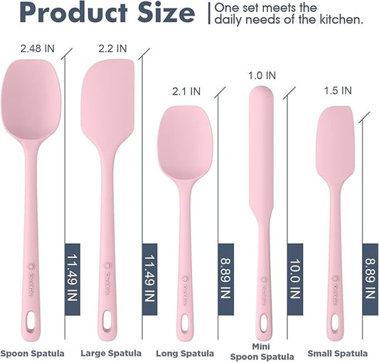 ChefAide 5 Pieces Silicone Spatula Set, Food Grade Rubber Spatula, Upgrade Strong Handle with Ergonomic Grip, Heat Resistant Up to 600°F for Nonstick Cookware, Cooking