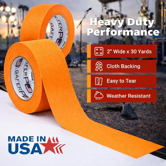 Gaffer Power Proudly Made in The USA, Real Professional Grade Gaffer Tape, Heavy Duty Gaffers Tape, Non-Reflective, Multipurpose. 2 Inches x 30 Yards, Fluorescent Orange