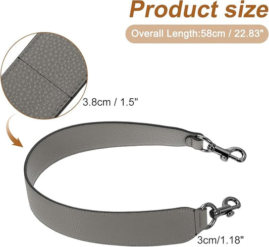 uxcell 22.83 Inch PU Leather Short Bag Strap with Clasp, Purse Handles Handbags Replacement Straps for Clutch Bag Crossbody Underarm Bags, Grey, Metallic Black Buckle