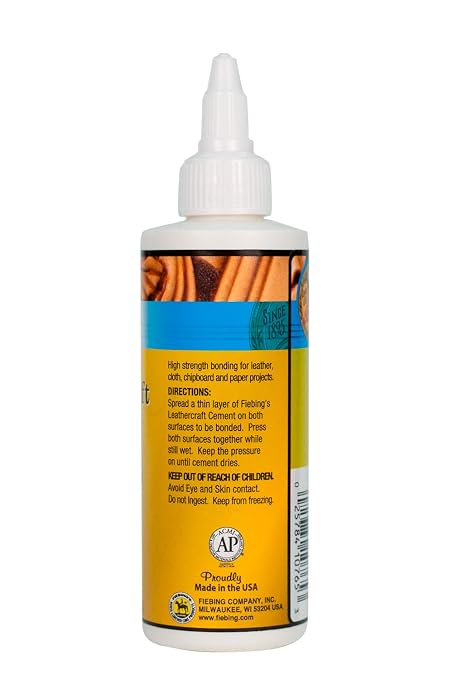 Fiebing's Leathercraft Cement - Leather Glue (4oz) - Quick Drying, High Strength, Flexible Adhesive w/Permanent Bonding for Craft or Repair for Leather Jackets, Shoes, Wallets, Furniture - Non-Toxic