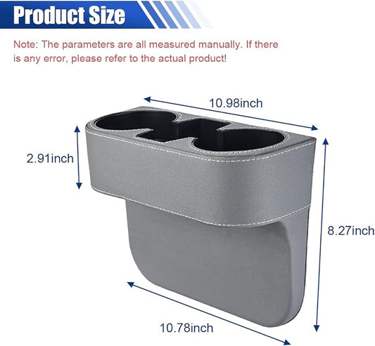 KITUREK Car Cup Holder, PU Leather Cover Auto Front Seat Organizer, Grey | Multifunctional Cup Drink Holder, Gap Filler Coin Bucket Storage Box, Console Side Pocket, Cell Mobile Phone Holder