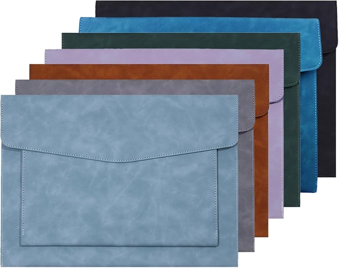 PU Leather A4 File Folder Document Holder with 2 Compartments Envelope Folder Case with Snap Closure for Receipt Contract (Brown)