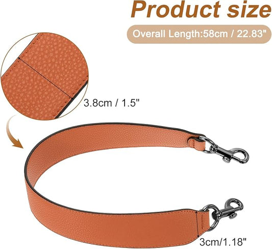 uxcell 22.83 Inch PU Leather Short Bag Strap with Clasp, Purse Handles Handbags Replacement Straps for Clutch Bag Crossbody Underarm Bags, Orange, Metallic Black Buckle
