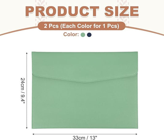 PATIKIL 2Pcs PU Leather A4 File Folder, Document Holder Envelope Waterproof Napa Texture Filing Organizer Portfolio Folder Case with Magnetic Snap Closure for Home Office, Green, Navy Blue