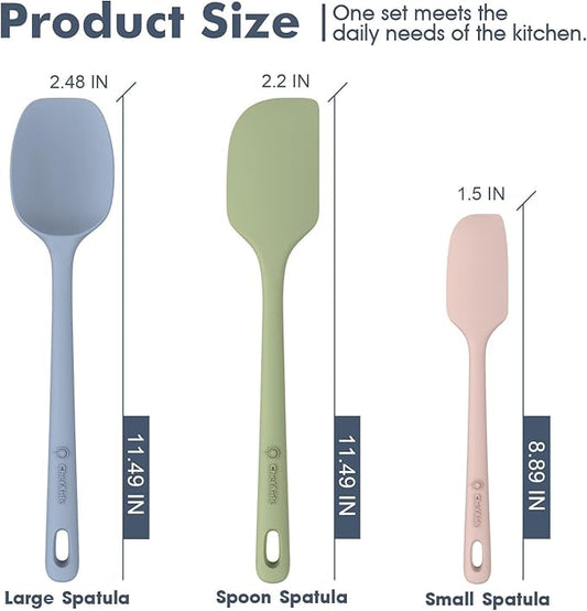 ChefAide 3 Pieces Silicone Spatula Set, Food Grade Rubber Spatula, Upgrade Strong Handle with Ergonomic Grip, Heat Resistant for Nonstick Cookware, Cooking