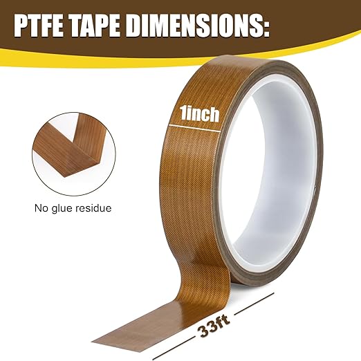 STKPACK Teflone Glass Cloth Tape (1 inch x 33 Feet x 0.18mm), High Temperature PTFE Heat Resistant Adhesive Tape Non-Stick Surface for Vacuum Sealer Machine, Heat Press, Packaging, Electrical Use