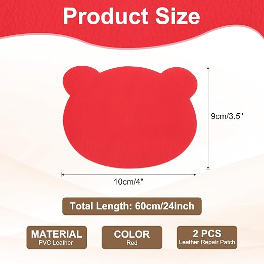PATIKIL Leather Repair Patch, 2 Pcs 4 x 3.5 Inch Self-Adhesive Vinyl Patch Furniture Tape Repair Kit for Sofas Couches Stools Chairs Cabinets Bags, Red