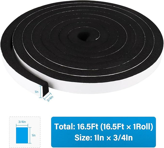 DGSL Foam Insulation Tape, 1In x 3/4In x 16.5Ft Weather Stripping Door Seal Strip for Doors and Windows,Sliding Door,Sound Proof Soundproofing Door Seal,Weatherstrip,Air Conditioning Seal Strip