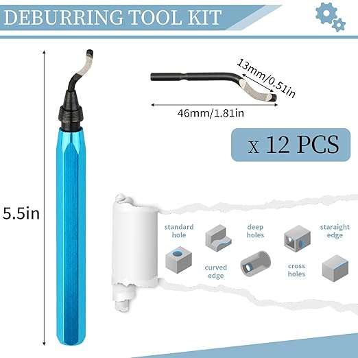 Deburring Tool with 12 HSS Blades, 12 High-Speed Steel Blades for 3D Prints, Metal, PVC & Plastic