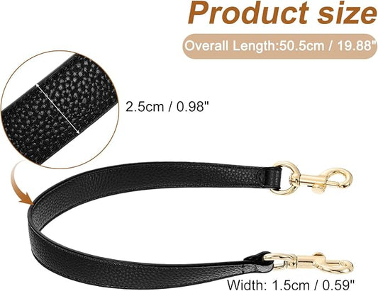 uxcell 19.29 Inch PU Leather Short Bag Strap with Clasp, Purse Handles Handbags Replacement Straps for Clutch Bag Underarm Bags, Black, Gold Buckle