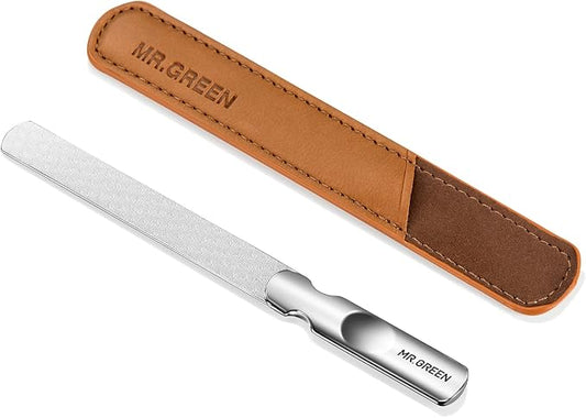 Nail File,Professional Double Sided Stainless Steel Nail File with Non-Slip Handle and Leather Case,Double Sided and Files Nails Easily for Men and Woman