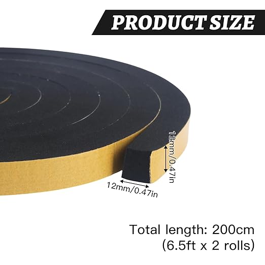 High Density Foam Tape - 1/2'' x 1/2'' x 13Ft Weatherproof Adhesive Prevent Condensation Heat Resistant Flame Retardant Weather Stripping Easy to Cut & Install & Remove for Car Doors Pipes Windows