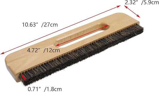 KUMGROT 0.71 Inch Wooden Wall Paper Removal Supplies, Wallpaper Hanging Tool 3-Row Horse Hair Brush with Wood Handle for Tile Grout Cleaning Scrubbing, 1 Pcs Brown Brush (W04)