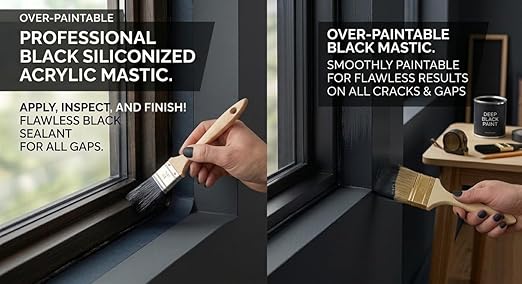 Waterproof Siliconized Acrylic Latex Caulk Black, 3PCs x 17.6oz, Silicone Sealant Acrylic, PAINTABLE Crack Proof Door, Window Frame Sealant, Ideal for Filling Cracks & Gaps, Bathroom, Kitchen