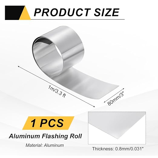 uxcell Aluminum Flashing Roll, 3in x 3.3ft Metal Roof Panels 0.8mm Waterproof Aluminum Sheet Roll for House Repair, Roof Flashing, Sealing Windows Doors, DIY Projects
