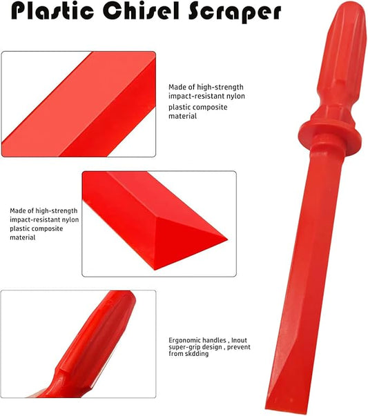 Non-Marring Super Grip Plastic Chisel Scraper, Wheel Weight Remover,Red No-Scratch Chisel Remover Tool Kit for Removing Trim, Gaskets, Adhesives, Caulk, Decals, and More