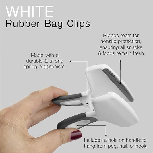 COOK WITH COLOR Wide Heavy Duty Chip Clips, Large Bag Clips for Food Storage, Pack of 4, White