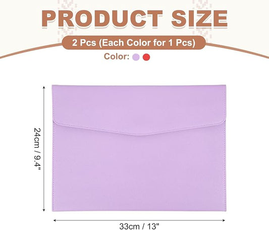 PATIKIL 2Pcs PU Leather A4 File Folder, Document Holder Envelope Waterproof Napa Texture Filing Organizer Portfolio Folder Case with Magnetic Snap Closure for Home Office, Purple, Red