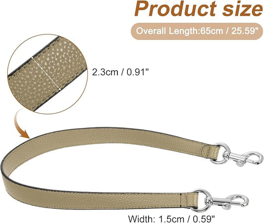 uxcell 25.59 Inch PU Leather Short Bag Strap with Clasp, Purse Handles Handbags Replacement Straps for Clutch Bag Underarm Bags, Khaki, Silver Buckle