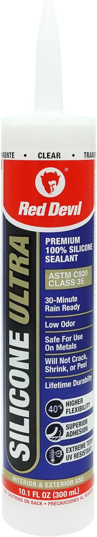 Red Devil 0787 Silicone Ultra 100% RTV Silicone Sealant, 10.1 oz., Clear, 12 Pack