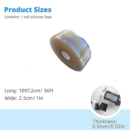 Self Sealing Fusing Silicone Tape Clear, 1 in Wide 36Feet Heavy Duty & Leak Proof Rubber Waterproof Hose Tape Pipe for Water Emergency Pipeline Repair Cable Winding Insulating (0.5mm in Thickness)