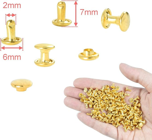 200Sets 6mm Caps Leather Rivets, Double Cap Metal Rivet Tubular Leather Rivets Studs for Fabric Clothing Pets Collar Shoes Bags Belt Repair Decoration Accessories Crafts (Gold)