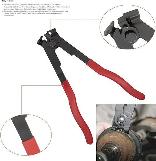 Clamp Pliers With CV Boot Kit, Ear Tie Pliers, Stainless Steel Universal Adjustable Axle Joint Crimp Tool, Hose Banding Tools