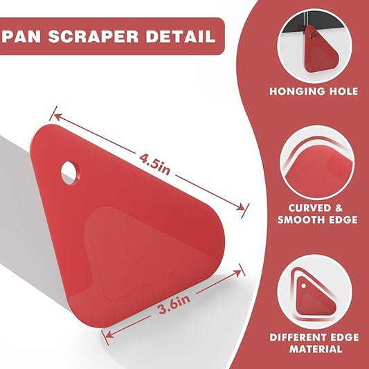 Food Scraper, 2-in-1 Pot and Pan Dish Scraper, Nylon and Silicone, Kitchen Scraper Tools for Cast Iron Skillets, Cookware, Dishes, Pans and Pots, Heat Resistant, Set of 3 - Red