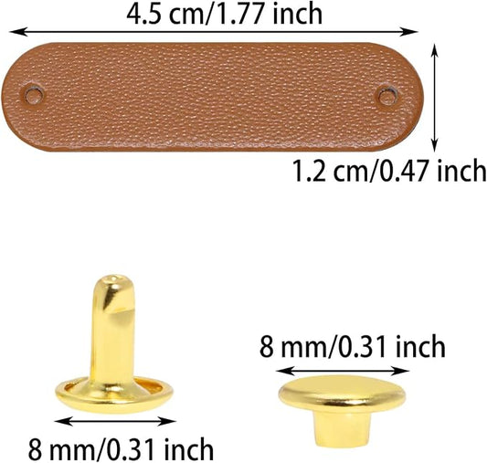ONLYKXY Brown Small PU Leather Handmade Tag with Rivet Button for Knits,Universal Blank Label Cute Repair Patch Soft Crochet Tape with Holes for DIY Clothing,Sewing Stamping,Keychain (20)