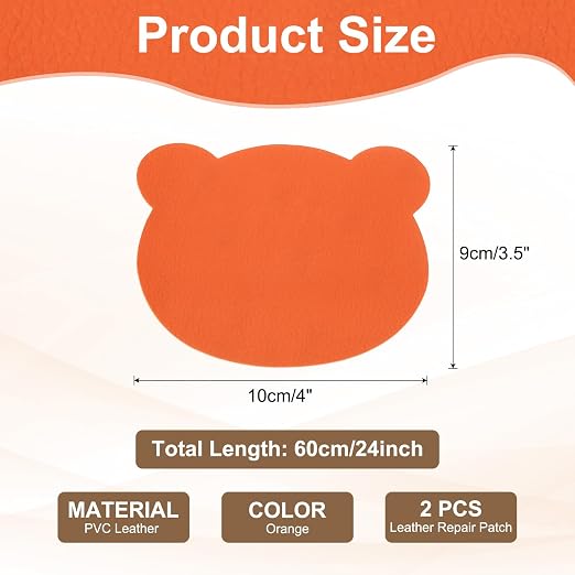 PATIKIL Leather Repair Patch, 2 Pcs 4 x 3.5 Inch Self-Adhesive Vinyl Patch Furniture Tape Repair Kit for Sofas Couches Stools Chairs Cabinets Bags, Orange