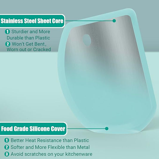 Silicone Dough Scraper with Stainless Steel Sheet, Curved Edge Flexible Bowl Scraper for Baking, Food Grade Silicone Bench Scraper for Sourdough Bread Proofing Basket, 5.98"×4.3", Mint Green, SAPID