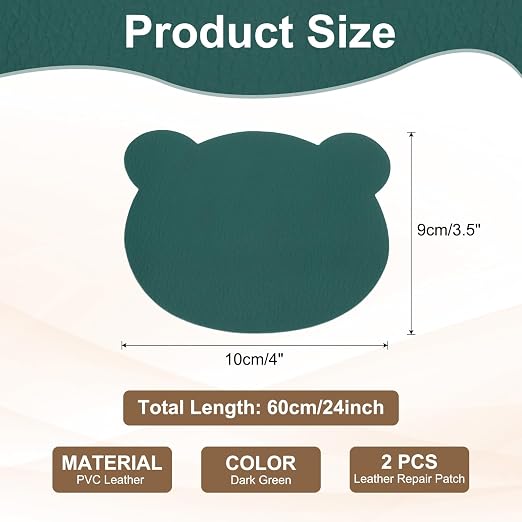 PATIKIL Leather Repair Patch, 2 Pcs 4 x 3.5 Inch Self-Adhesive Vinyl Patch Furniture Tape Repair Kit for Sofas Couches Stools Chairs Cabinets Bags, Dark Green