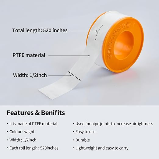 Teflon Tape-4pack Plumber Tape for Pipe Joints - Leak-Proof Pipe Sealant Tape with High Temperature Resistance, Durable for Shower, Faucet, Hose, Sink Drain, Triangle Valve (4)