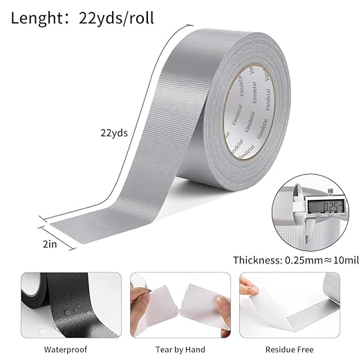 Duct Tape Heavy Duty Waterproof, Strong Adhesive Silver Duct Tape Bulk for Indoor Outdoor Repairs, DIY Work, Tear by Hand (Silver 1 Pack, 2 Inch x 22 Yards Total)