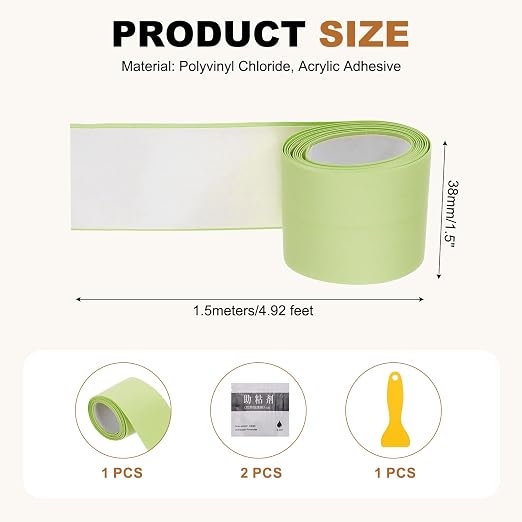 uxcell Caulk Tape Waterproof, 1.5 Inch x 4.92 ft Self-Adhesive Sealant Sealing Strip Caulking Sealant Tape PVC with Tool for Kitchen Sink Toilet Bathroom Bathtub Floor, Green