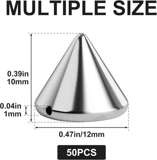 OIIKI 80 PCS 12 mm ABS Bullet Spike Cone Studs, Rivets Cone Spike Studs Beads, Flat Back Punk Spikes DIY Crafts Studs Glue on Decoration for Leather Clothes Belt Bags Jewelry Trims - Silver