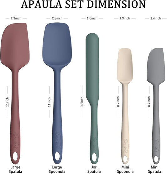 Coukre Silicone Spatula Set of 5,High Temperature Resistant, Food Grade Silicone, Dishwasher Safe, for Baking, Cooking (Pure Colorful A)