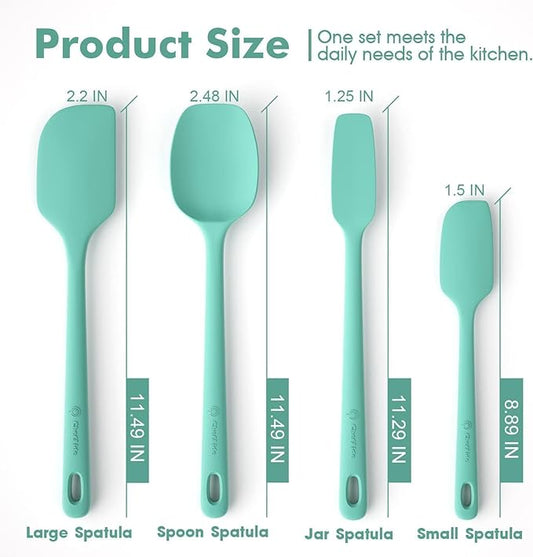 ChefAide 4 Pieces Silicone Spatula Set, Food Grade Rubber Spatula, Upgrade Strong Handle with Ergonomic Grip, Heat Resistant for Nonstick Cookware, Cooking