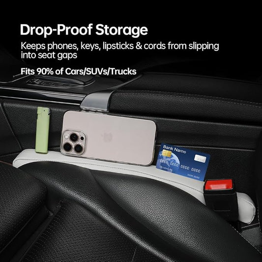 2Pack Leather Car Seat Gap Filler – Anti-Drop Console Organizer, Scratch-Resistant Waterproof Easy to Clean, Fits 90% Vehicles Without Blocking Seat Movement